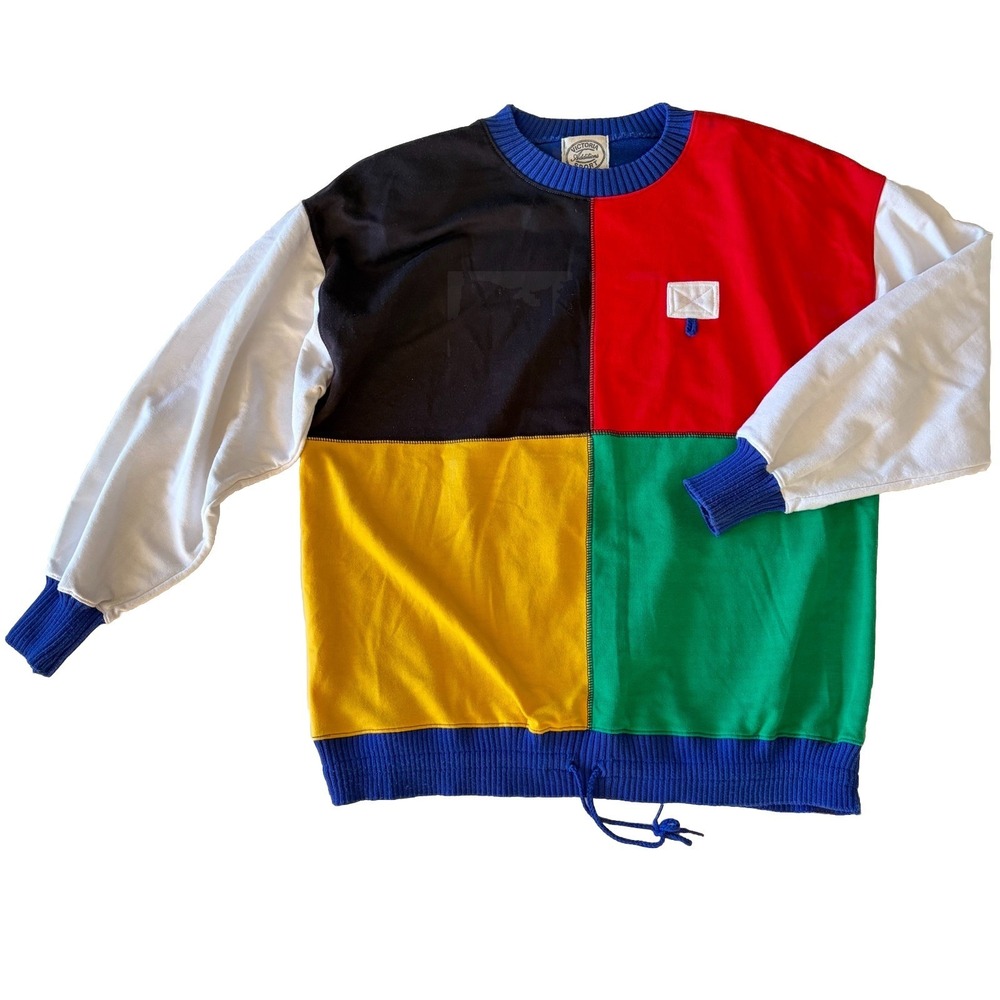 Vtg 90s Victoria Sport Additions L XL Colorblock Sweatshirt Color Block Primary